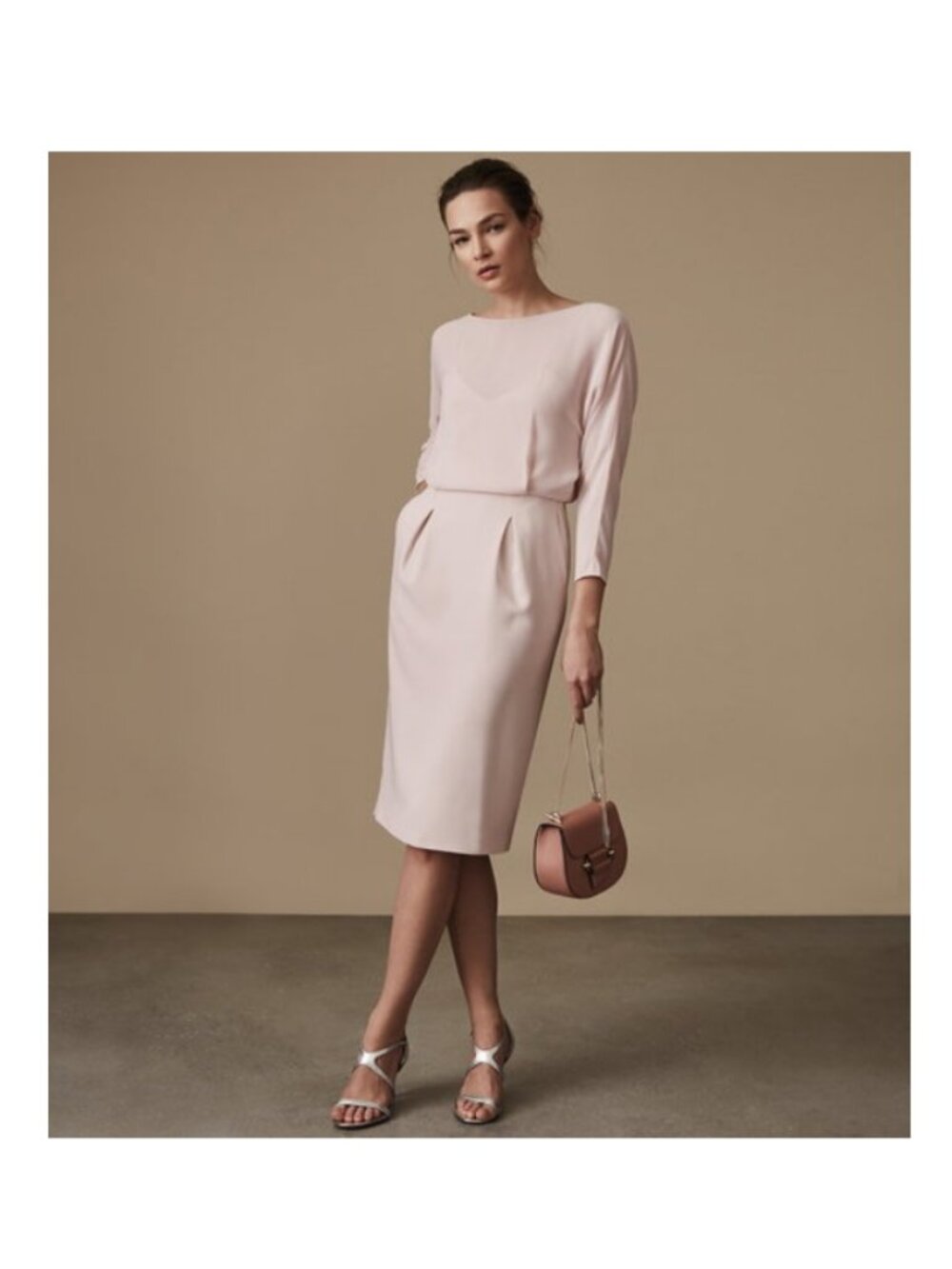 REISS Hannie Shift Dress / Size 4 / Shell Pink Open Back Work
